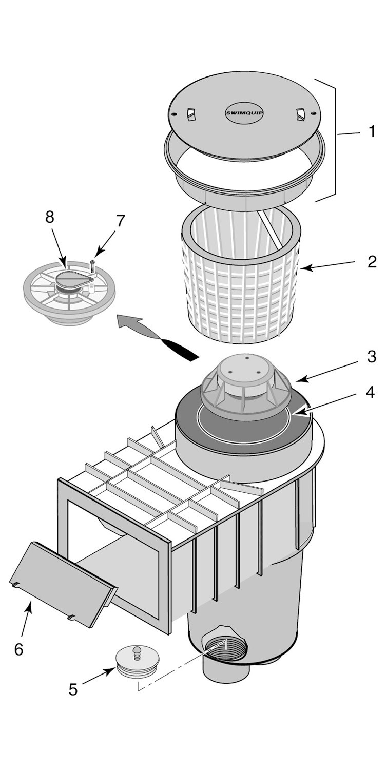 Sta-Rite U-3 Skimmer for Concrete Pools Flap Weir White 2" Slip | 08650-1404 Parts Schematic