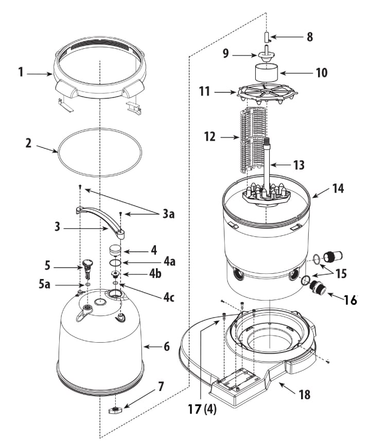 Waterway ClearWater II Cartridge Filter | 75 Sq. Ft. 75 GPM | FC0757 Parts Schematic