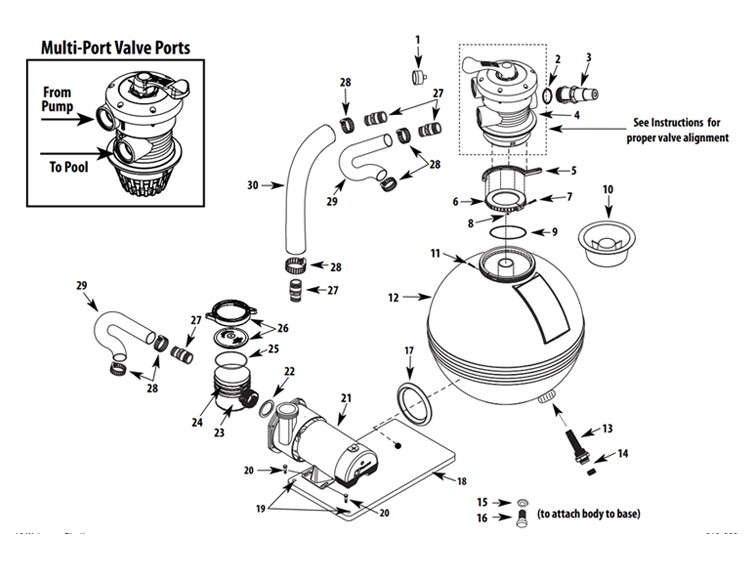 Waterway TWM 22" Sand Filter System | 1.5HP Pump 2.5 Sq. Ft. Filter | 3' NEMA Cord | 520-1700 Parts Schematic