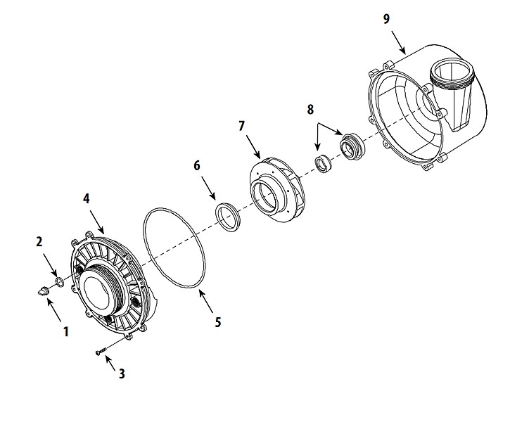 Waterway Executive 48 Frame | 2-Speed 1.5 HP 230V 2" Intake 2" Discharge | 3420620-1A Parts Schematic