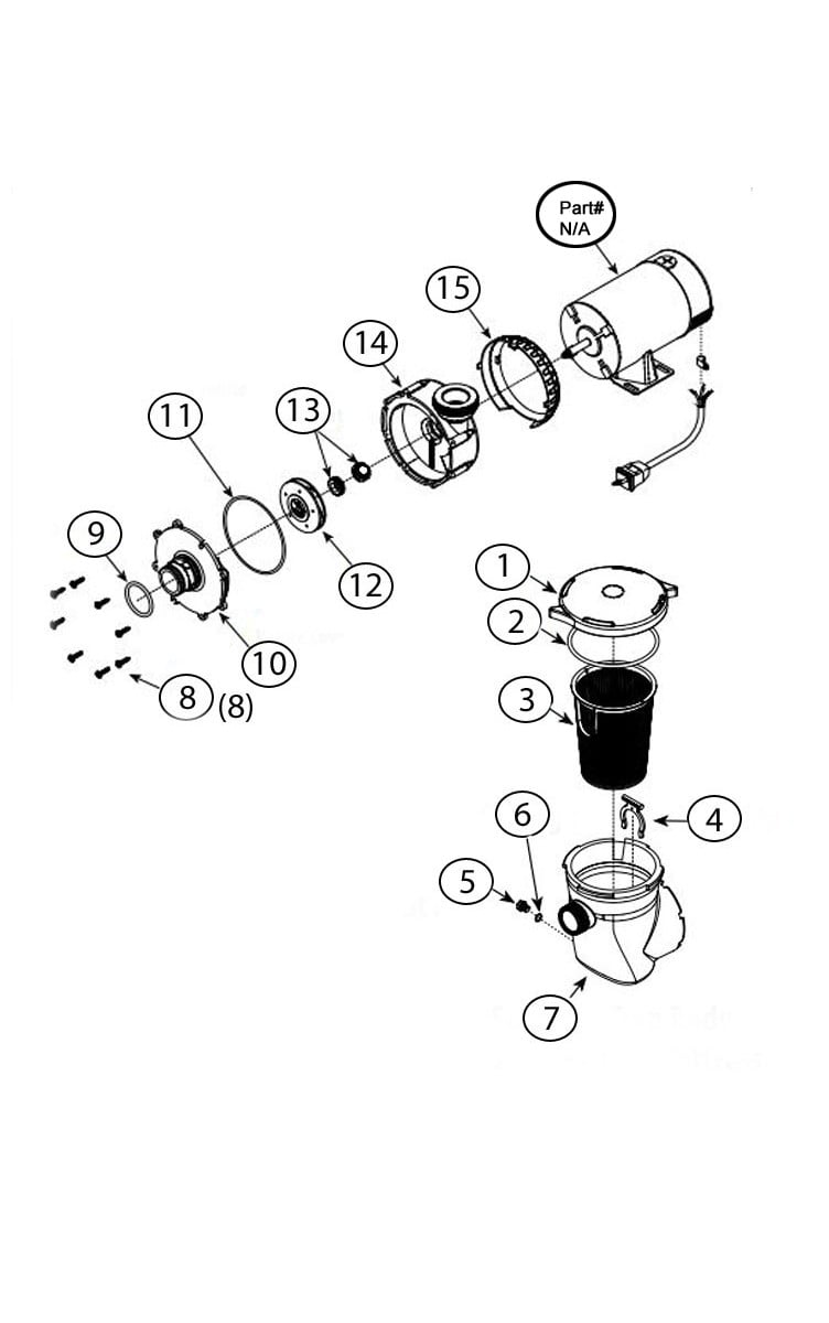 Waterway Supreme 48-Frame 1.5HP Above Ground Pool Pump 115V 13.2 Amps | 3' NEMA Cord | PSP1150-6 Parts Schematic