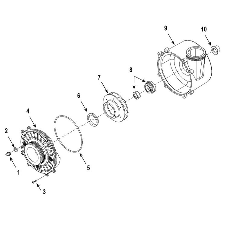 Waterway Executive 56 Frame 5HP | 2-Speed 2" Intake 2" Discharge | 3722021-1D Parts Schematic