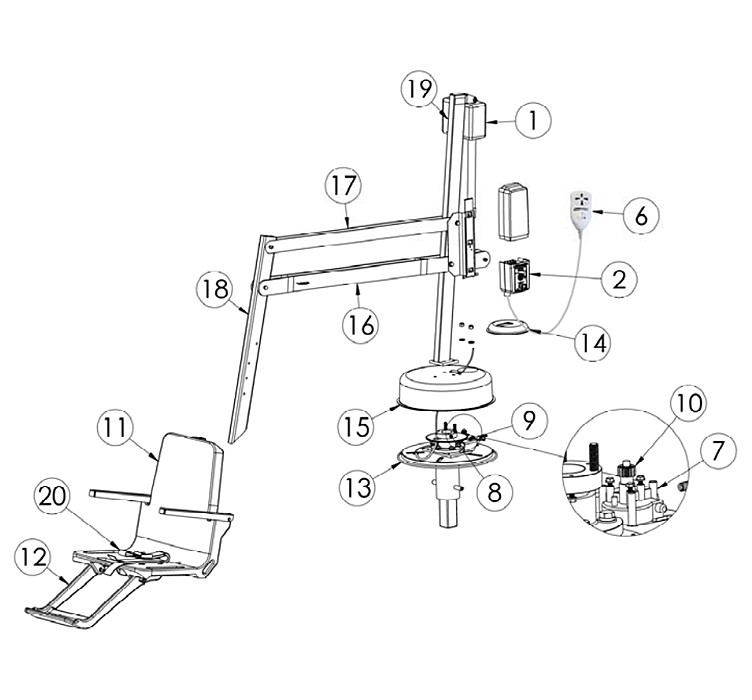 SR Smith Splash! Extended Reach ADA Compliant Pool Lift | 370-0000 Parts Schematic