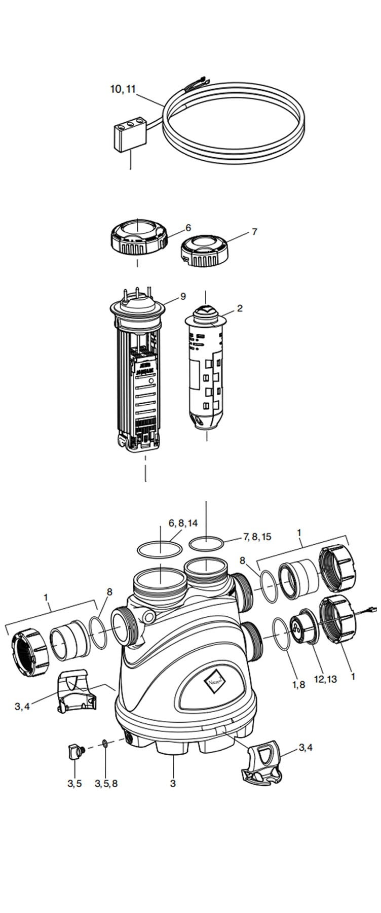 Nature2 Fusion Soft Salt Chlorinator + Nature2 System | 1400 Cell Kit with Mineral Assembly for 40,000 Gallons | FSOFT1400 Parts Schematic