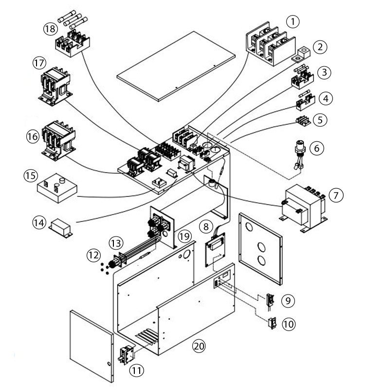 Coates Electric Heater 24kW Three Phase 208V | Cupro Nickel | 32024PHS-CN Parts Schematic