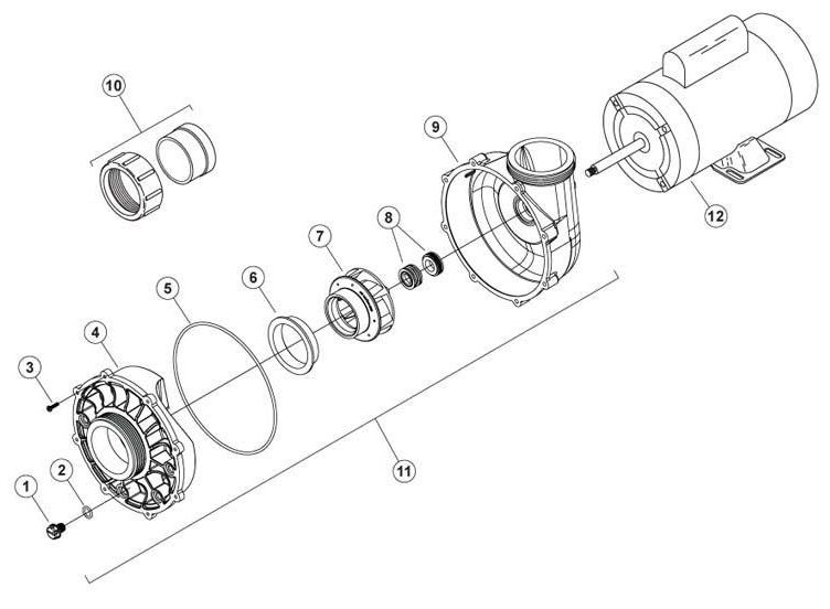 Waterway Viper Spa Pump | 2-Speed 4HP 230V 56-Frame | 3721621-1V Parts Schematic