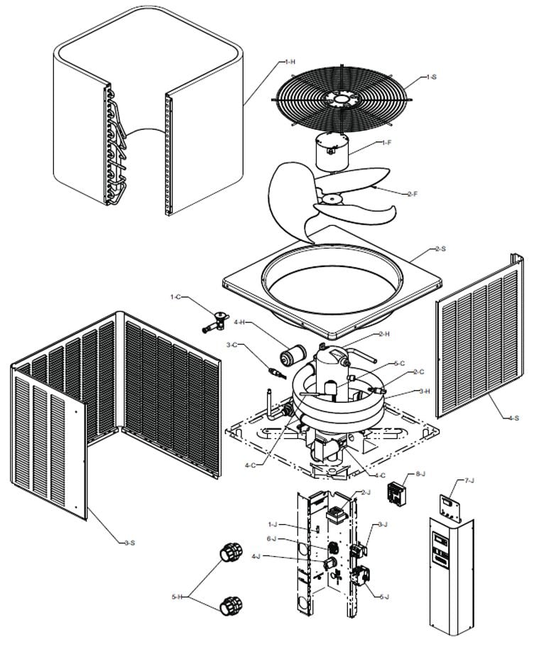 Raypak Compact Series Digital Pool Heat Pump 65-70BTU R-410A | M3350ti-E R3350ti-E 013600 Parts Schematic