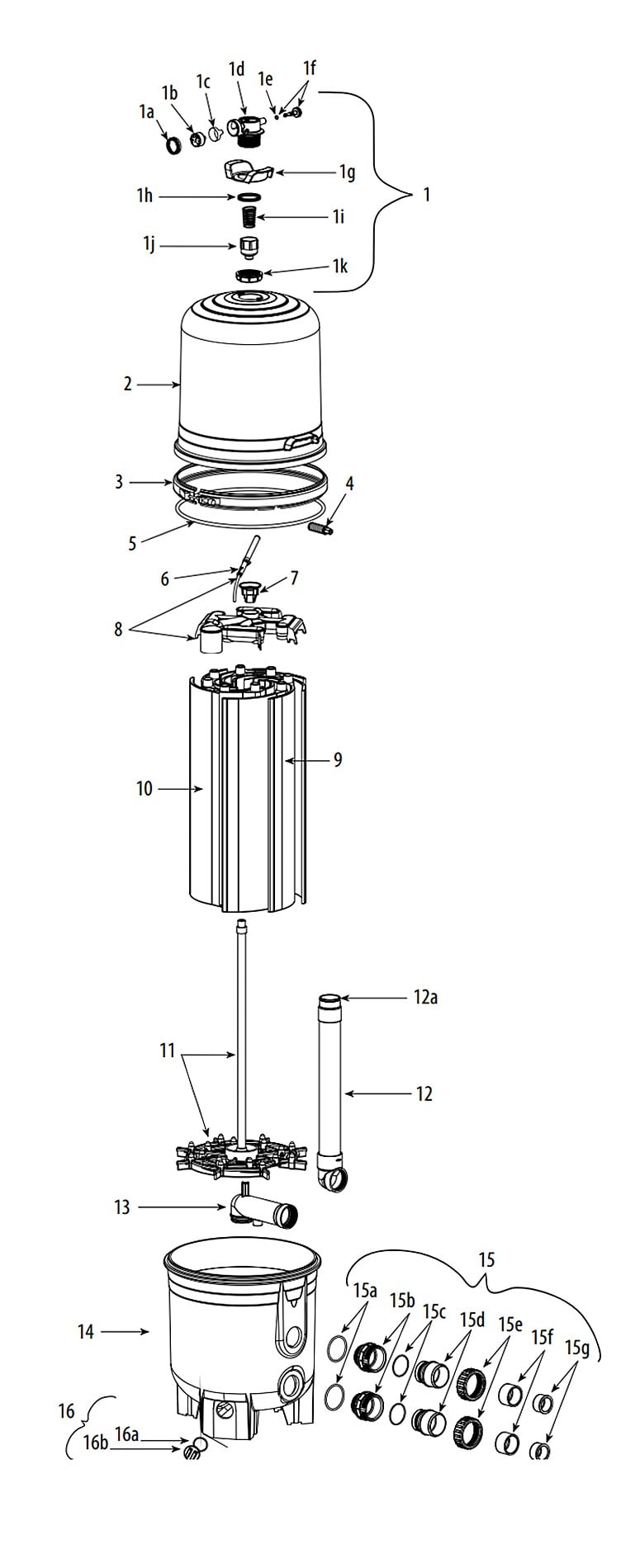 Waterway Crystal Water D.E. Filter | 48 Sq. Ft. 96 GPM | 5700048-07 Parts Schematic