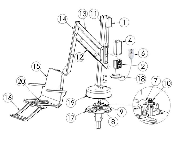 SR Smith Splash! 300 Standard ADA Compliant Pool Lift | 300-3000 300-3000N Parts Schematic