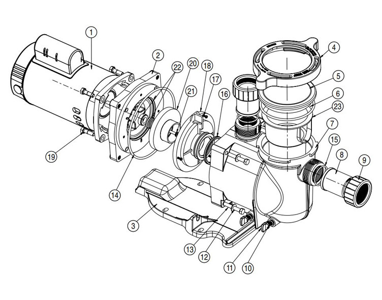 Pentair SuperFlo Energy Efficient Pool Pump | 115/208/230V 1HP | 348023 Parts Schematic