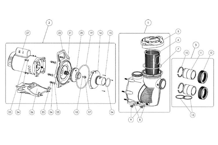 Sta-Rite Max-E-ProXF | XPDS-8 | 2HP Energy Efficient 2-Speed Pool Pump | 023007 Parts Schematic