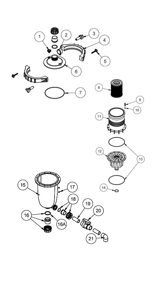 Waterco 1.5" MultiCyclone Plus MC12 Centrifugal Water Filtration Cartridge Filter | 40 Sq. Ft. | 200376 | 200376A Parts Schematic