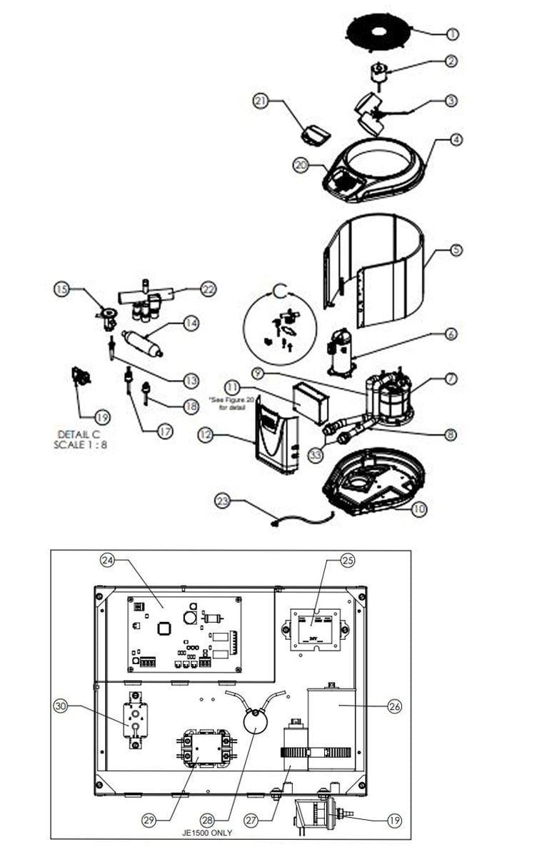 Jandy JE Series Heat Pump 108,000 BTU | Single Phase 230V 60HZ | 6.0 COP | JE2000T Parts Schematic