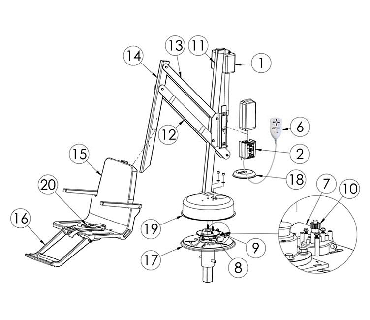 SR Smith Splash! Round Post ADA Compliant Pool Lift | Round Anchor | 300-0000R Parts Schematic