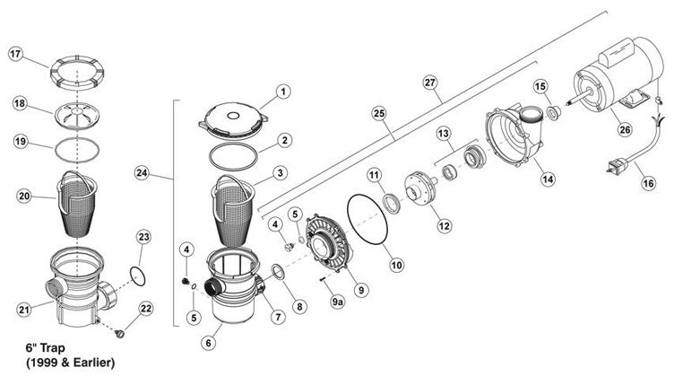 Waterway Hi Flo Spa Pump | 2-Speed 1.0HP 115V 48-Frame Side Discharge | 3420410-10 Parts Schematic