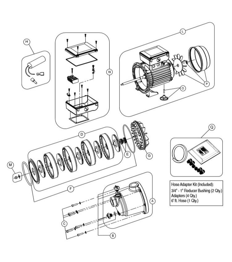 Sta-Rite Boost-Rite Booster Pump | 1.1HP 13.2GPM 1"-NPT Single-Phase 115-230V | LA-MS05 Parts Schematic