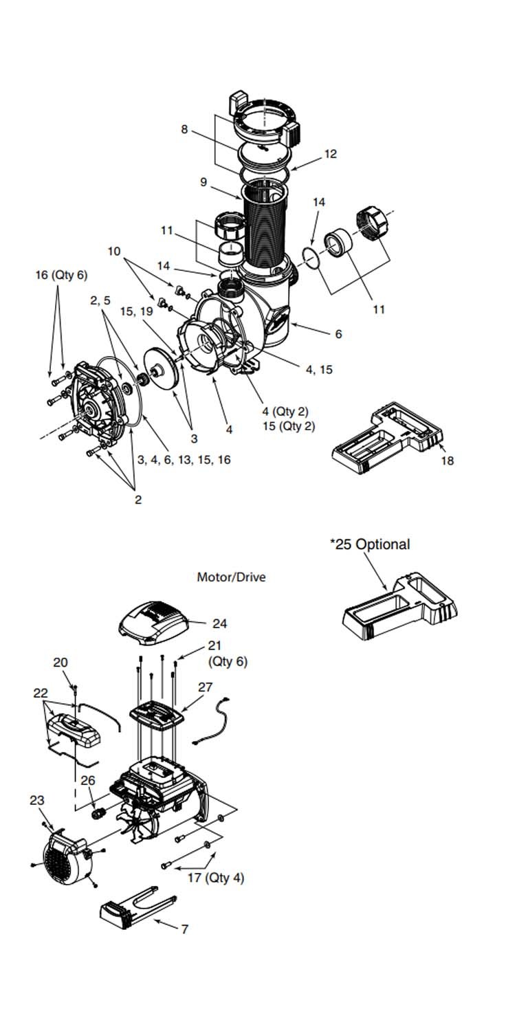 Jandy FloPro Variable Speed Pump | 1.65HP Full-Rated | 230V Energy Efficient | VS-FHP1.0 | VSFHP165JEP Parts Schematic