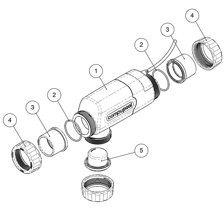 CompuPool OEM CPX Series Replacement Salt Cell | 20,000 Gallons with 7' Cord | CPX16-RC Parts Schematic