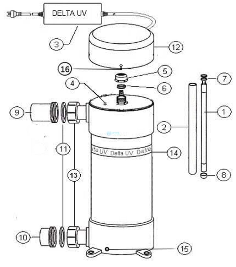 Delta Ultraviolet UV Sanitizer D Series | D-110 | 110 GPM | 34-08546 37-08546 | 1000-2278 Parts Schematic