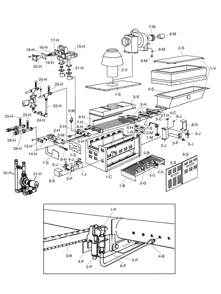 Raypak Raytherm P-1178 #57 Cold Run Commercial Swimming Pool Heater with Outdoor Top | Propane Gas 1,178,000 BTUH | 012385 Parts Schematic