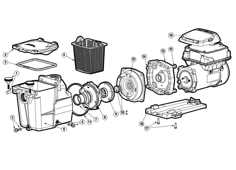 Hayward Super Pump Variable Speed 115V Energy Efficient | .86-HP 600-3450 RPM | SP26115VSP Parts Schematic