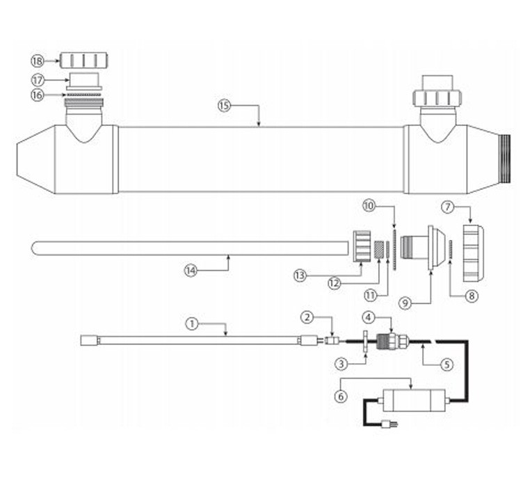 Pentair Bioshield Ultra Violet Sterilizer | 90 GPM | 150W 240V | 522945 Parts Schematic