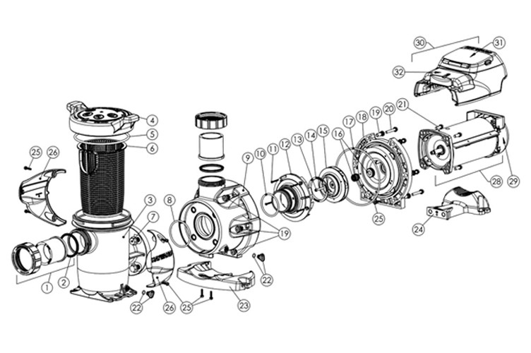 Hayward HCP 3000 2.7HP Variable Speed High Performance Commercial Pool Pump | 230V Single Phase | HCP3020VSP Parts Schematic