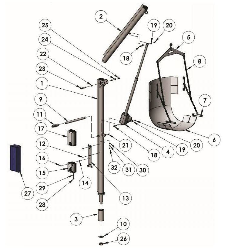 Aqua Creek Super Power EZ Pool Lift | No Anchor | F-194PHBL-NA Parts Schematic