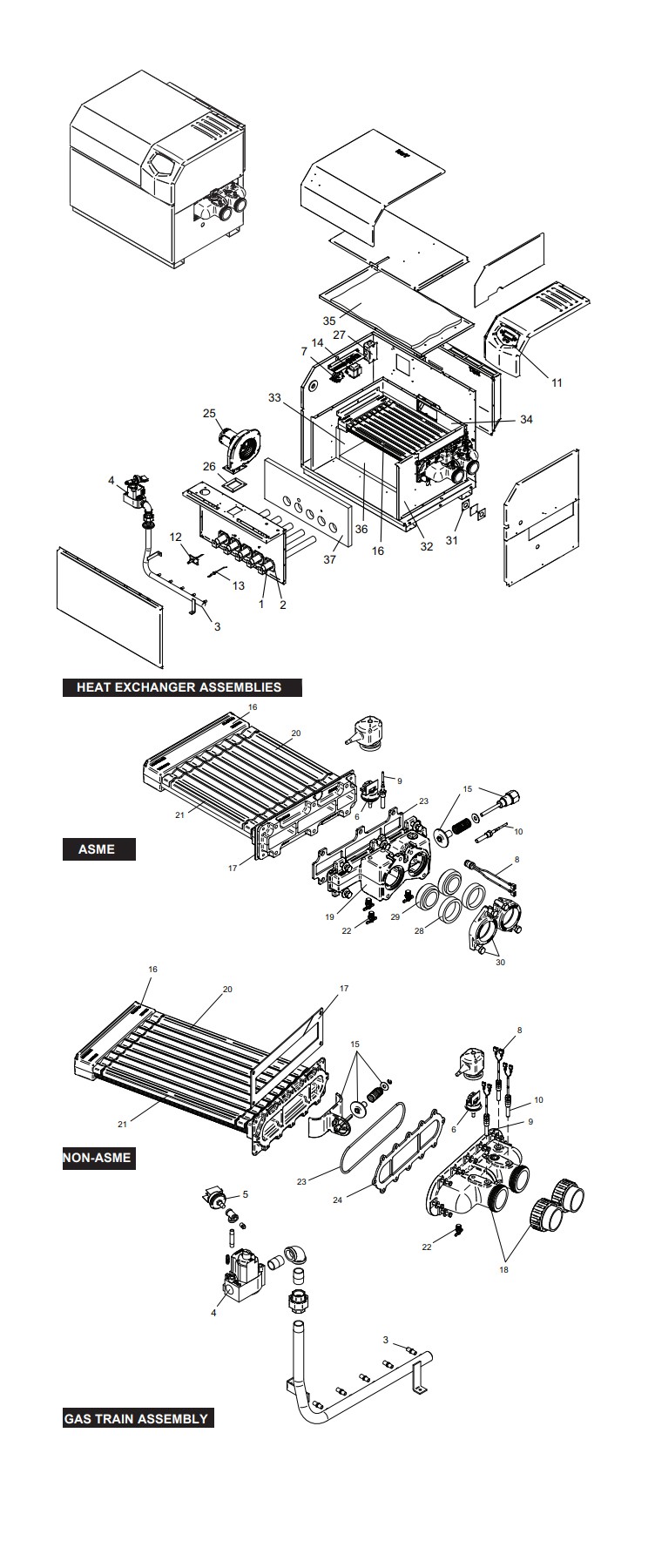 Lochinvar EnergyRite ASME Commercial Grade Pool Heater | 200K BTU Propane | Cupro Nickel Heat Exchanger | ERL202-A-8009 | 100143163 Parts Schematic
