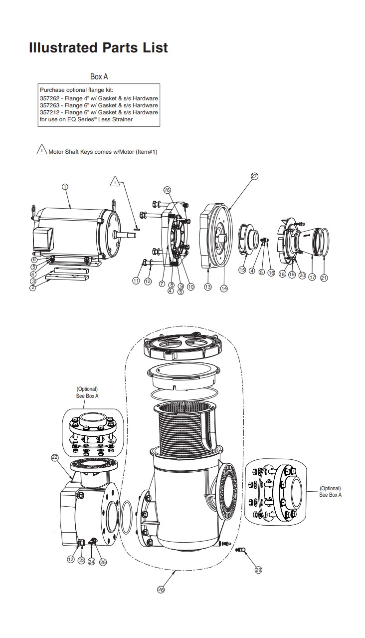 Pentair EQKT500 Commercial TEFC Pool Pump With Strainer | NEMA Rated | 3 Phase | 208-230/460V 5HP | 340604 Parts Schematic