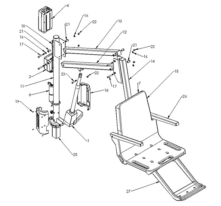 SR Smith aXs2 ADA Compliant Pool Lift with Caddy | No Anchor | 310-0000CN Parts Schematic