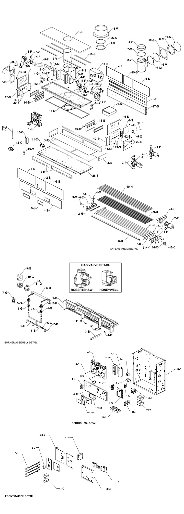 Raypak HI Delta P-992C Commercial Indoor-Outdoor Swimming Pool Heater | Natural Gas 990,000 BTUH | 016065 Parts Schematic