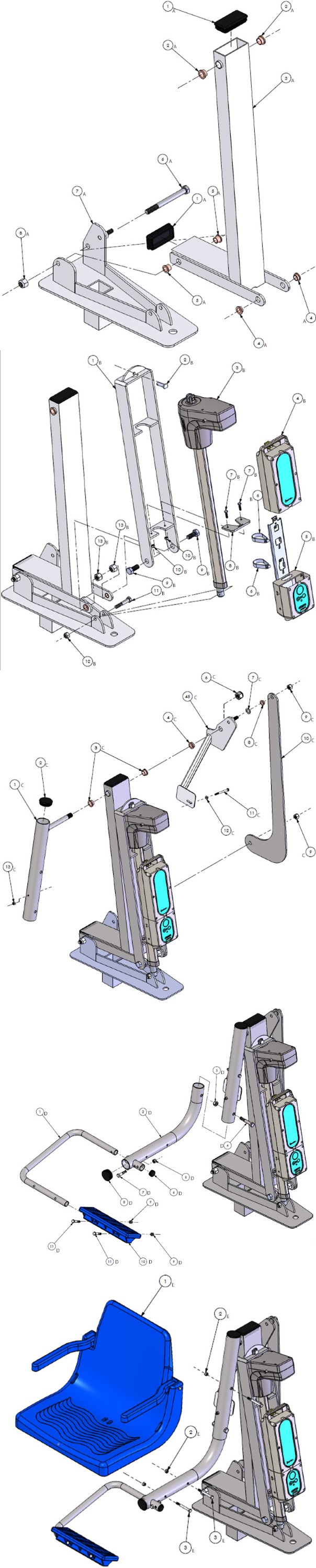 Global Pool Products Superior Series SXR Extended Reach Pool Lift with Concrete Anchor | SXRSA Parts Schematic