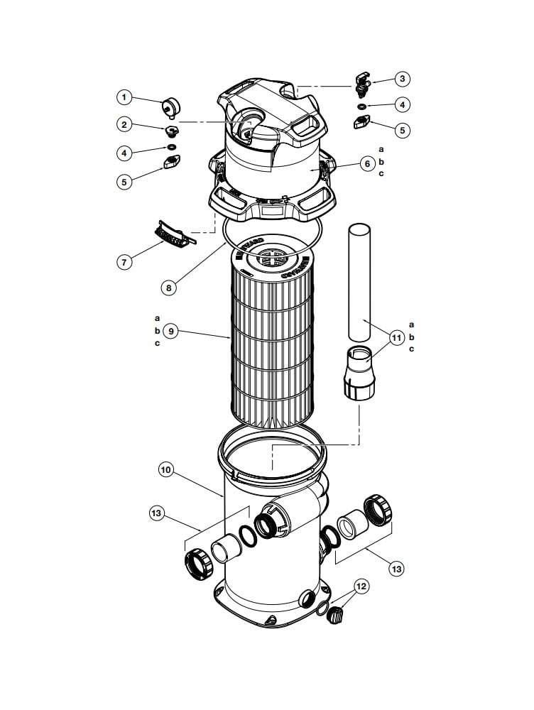 Hayward SwimClear Single Element Cartridge Filter | 150 Sq Ft | W3C150S Parts Schematic