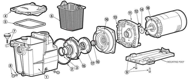 Hayward Super Pump Up-Rated Pool Pump | .5HP 115V | SP2600X5 Parts Schematic