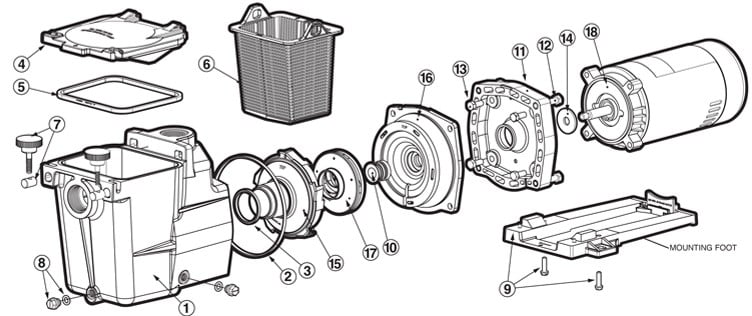 Hayward Super Pump | 2HP Uprated 115V 230V | SP2615X20 Parts Schematic