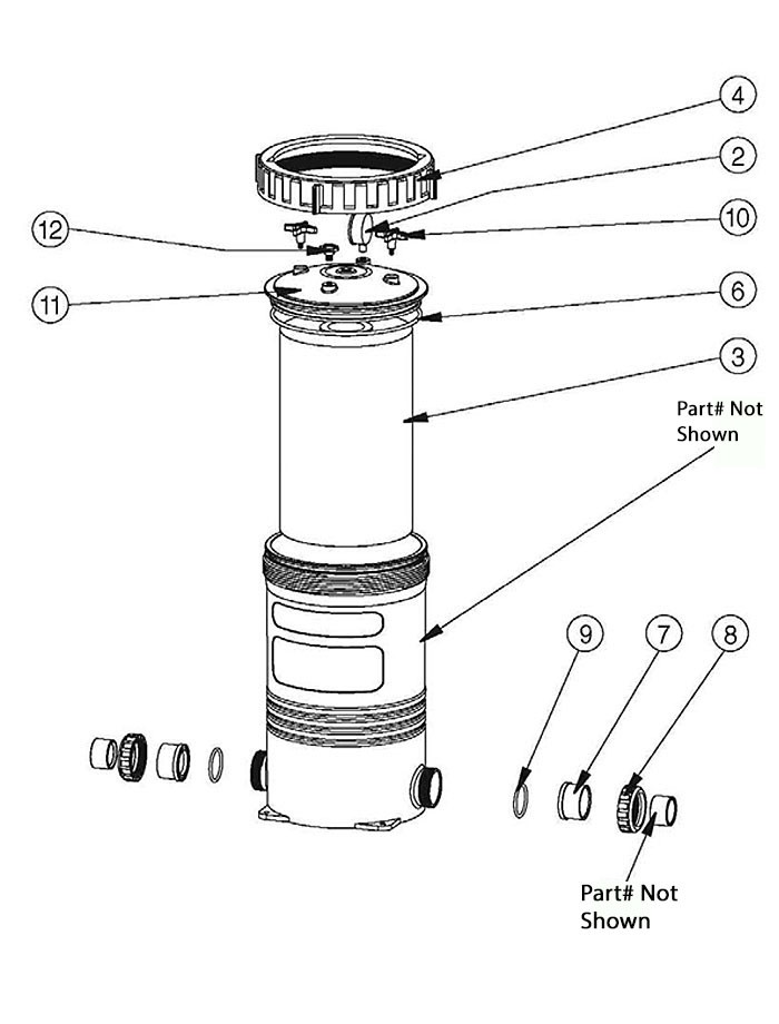 Waterco Opal Cartridge Filter | 180 Sq. Ft. 134 GPM | 2171800NA Parts Schematic