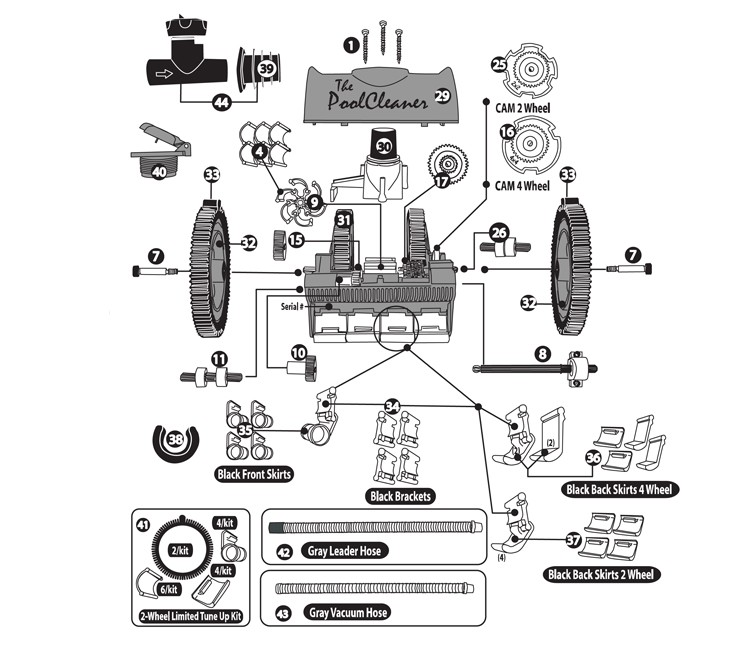 Poolvergnuegen PoolCleaner 4-Wheel Suction Side Cleaner | Limited Edition Dark Gray | 896584000-525 Parts Schematic