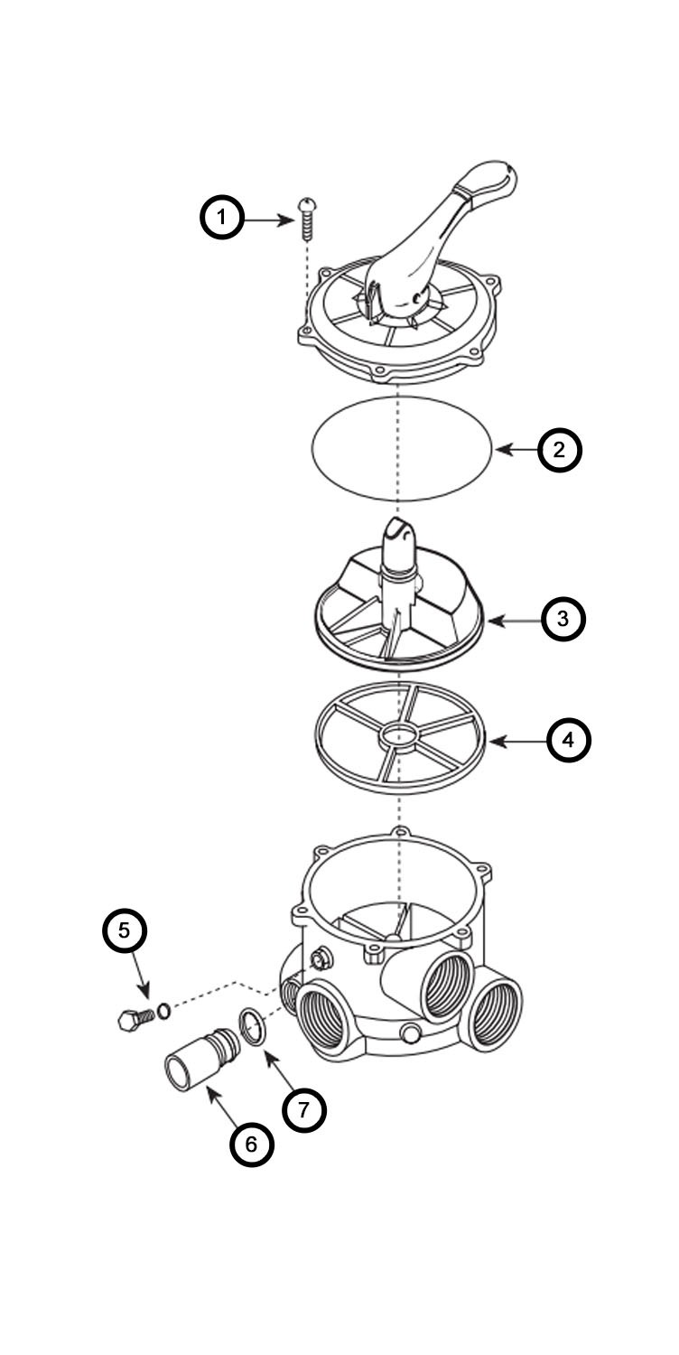 Waterway 2" Socket Multiport Valve with Union Connections for D.E. Filters | WVD002 Parts Schematic