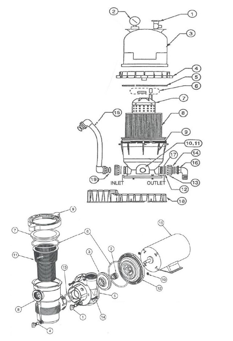 Pentair Clean and Clear Above Ground Pool Cartridge Filter System | 100 Sq Ft | 1.5HP Pump 3' Cord | 6' Hose Kit  | PNCC0100OO1160 Parts Schematic