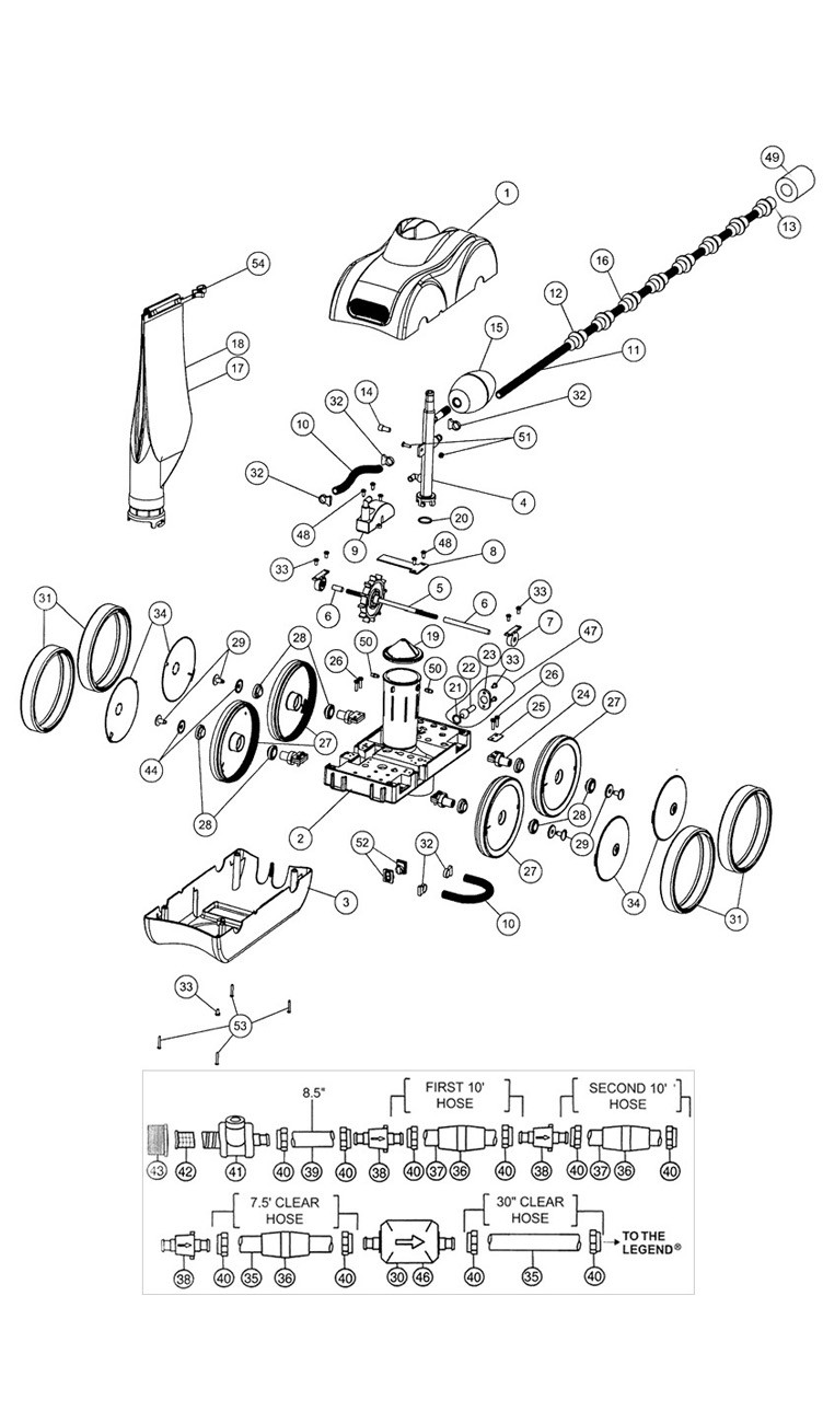 Pentair Inground Pressure Side Pool Cleaner | Platinum Gray | LL105PMG | LL505PMG Parts Schematic