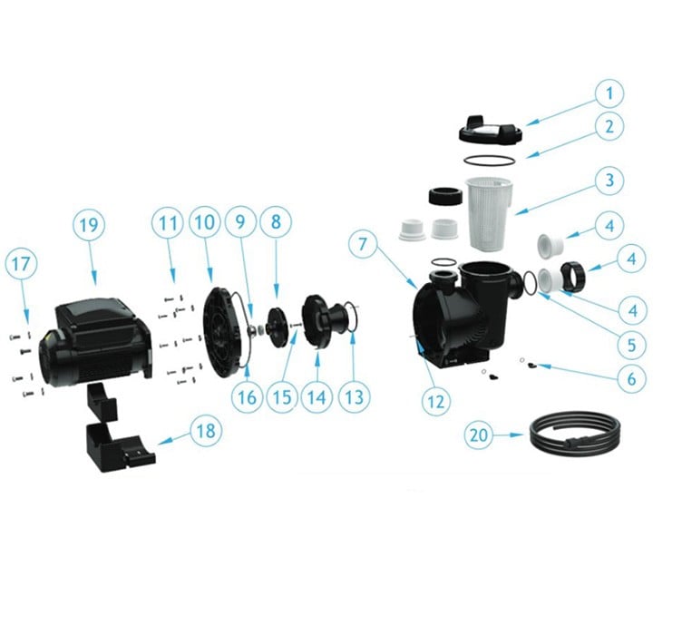 AquaStar Pipeline Pool Pump | Smart Model | 3HP | Variable Speed | PLP300S Parts Schematic