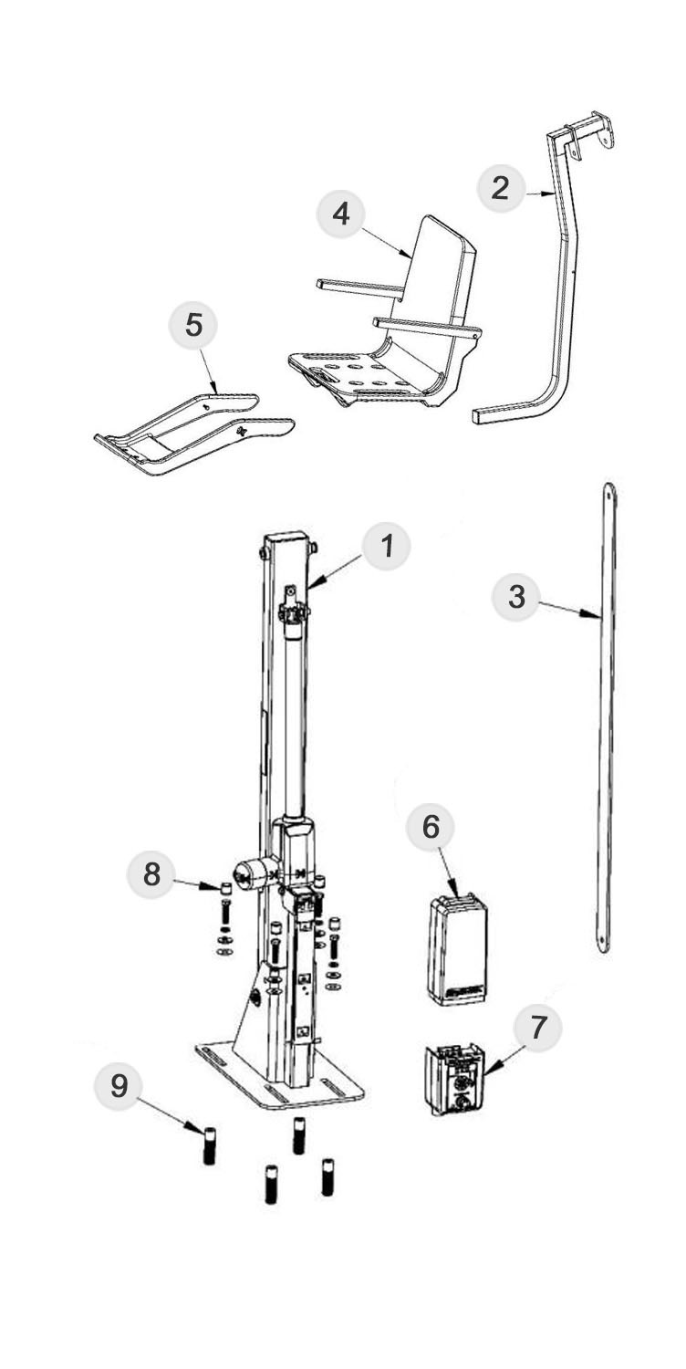 SR Smith multiLift2 Flanged Mounted ADA Compliant Pool Lift | Field Reversible Seat | Gray Mist | 580-0000 580-0000N Parts Schematic