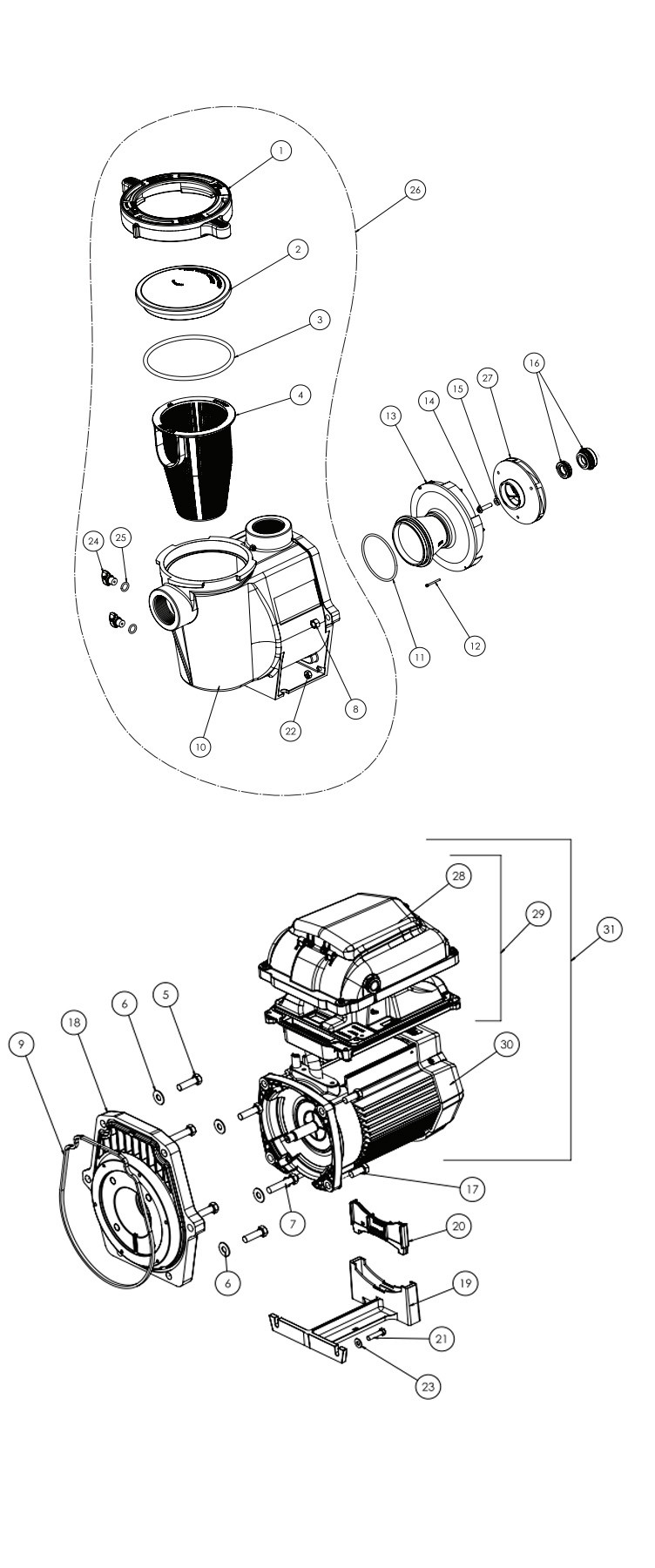 Pentair WhisperFlo VST 2.6 THP Variable Speed Pool Pump | 115-208-230V | EC-011533 Parts Schematic