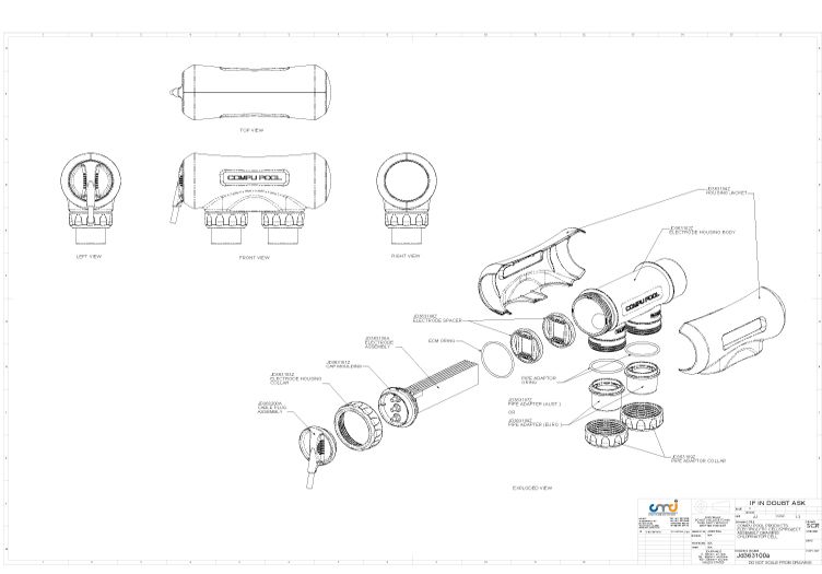 CompuPool Replacement Salt Cell Electrode for CPSC16 | 4-Blade for up to 20,000 Gallons | JD363130B CPSC16-RC Parts Schematic