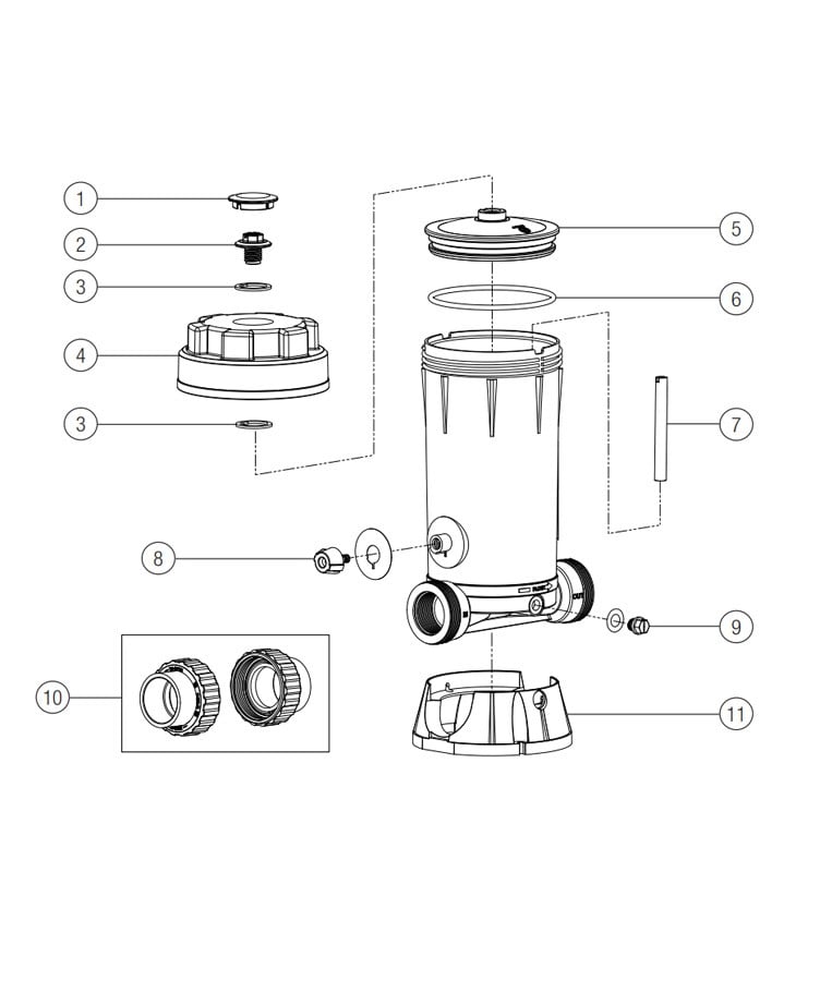 Hayward FIP Automatic In-Line Chlorine Feeder with Mounting Base | CL200EF Parts Schematic