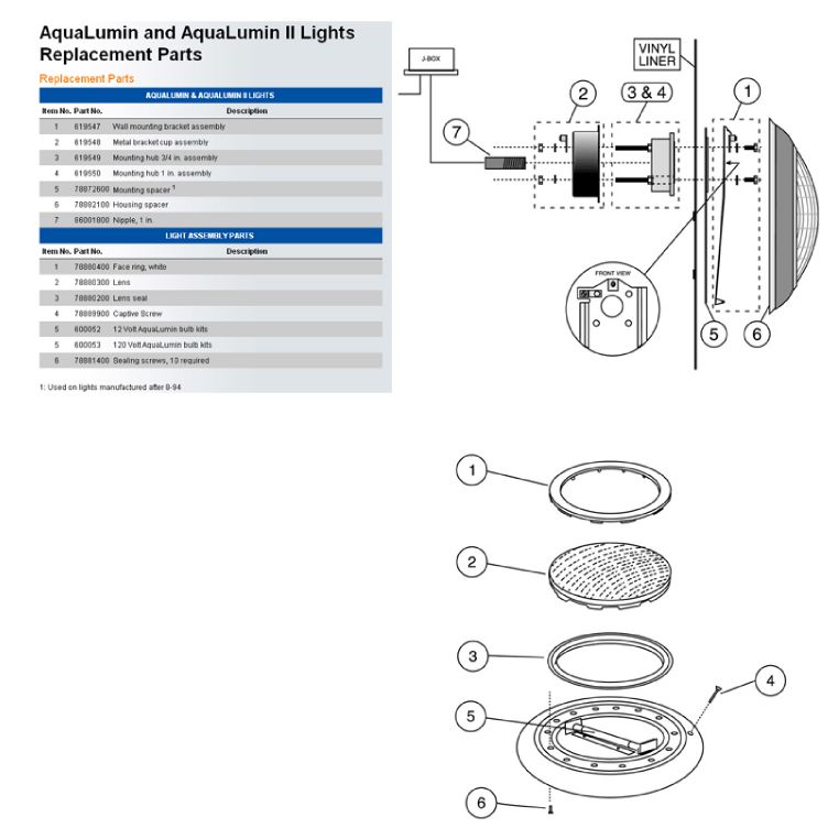AquaLumin® IlI Above Ground Pool Light | 100W, 12V, 100' Cord | 78873700 Parts Schematic