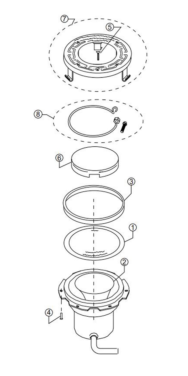 Pentair SpaBrite Spa Light for Inground Spas Stainless Steel Facering | 60W, 120V, 30' Cord | 78106000 Parts Schematic