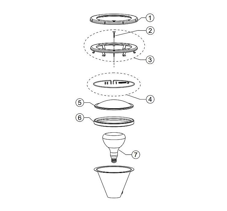 Pentair Amerlite Pool Light for Inground Pools with Stainless Steel Facering | 500W 120V 200' Cord | 78459100 Parts Schematic