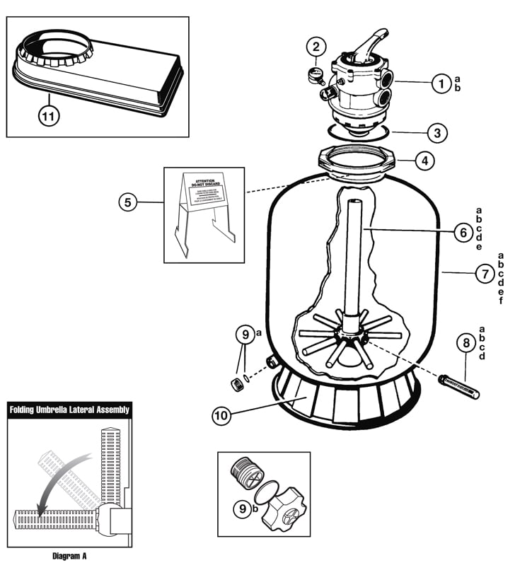 Hayward Pro Series Top Mount Sand Filter 22" Tank Includes 1.5" Top Mount Vari-Flo Valve | S220T Parts Schematic